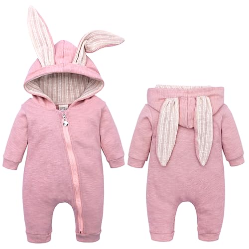 Easter Outfit, Hooded Soft Cotton Baby Boy Girl Bunny Costume, Baby's First Easter, Color Pink 0-3 Months