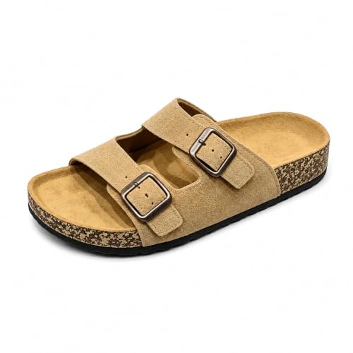 TIKP Men's Cork Footbed Sandals, Adjustable Slide with Arch Support