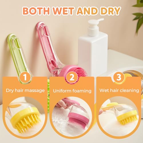 Image of Pet Bath Brush with Shampoo Dispenser, Dog Bath Brush and Grooming Massage Brush for Dogs & Cats, Easy Dog Washing Brush for Short and Long Hair, Coarse and Fine Teeth 2pcs (Yellow)
