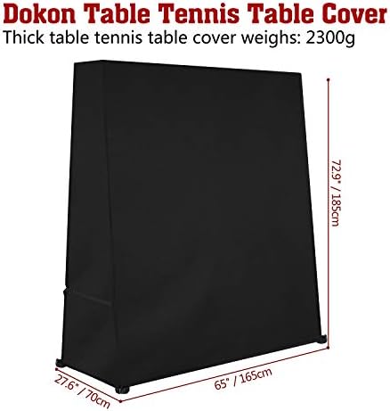 Dokon Table Tennis Table Cover, Waterproof, Windproof, Anti-UV, Heavy Duty Rip Proof 600D Oxford Fabric Ping Pong Table Cover, Indoor/Outdoor (165×70×185cm) - Black