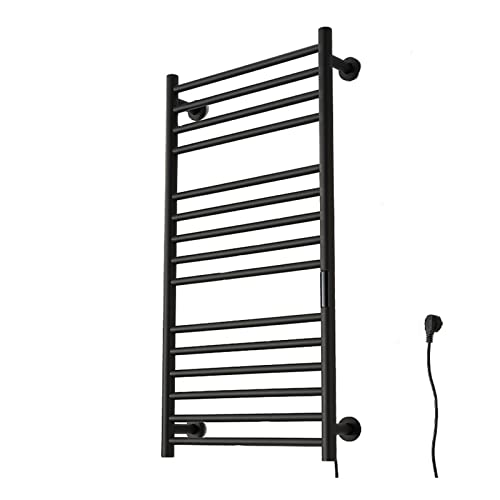 Toallero calefactado de 15 Barras, eléctrico de Acero Inoxidable con Temporizador Integrado, para baño, de Pared, enchufable/con Cable, para el hogar, baño, Negro, con Cable