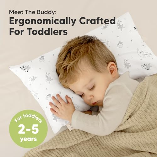 Toddler Pillow with Pillowcase - 10x18 My Little Dreamy Kids Travel Bed Pillows for Sleeping, Organic Cotton Small Pillowcase, Soft & Breathable, Machine Washable, Toddlers 2-5 Years Old (Slumber)
