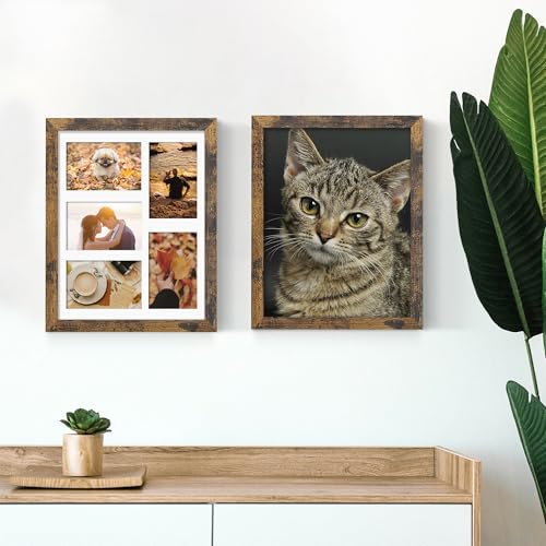 Image of DUENPY 11x14 Collage Picture Frame, 4x6 Collage Picture Frame, Displays Five 4x6 inch Photos, or 11x14 (Without Mat) Wall Decor Wall Hanging or Tabletop, Brown.