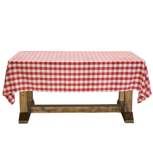 Lann's Linens - 60" x 102" Checkered Tablecloth - Rectangular Polyester Fabric Picnic Table Cover - Red & White Gingham Cloth