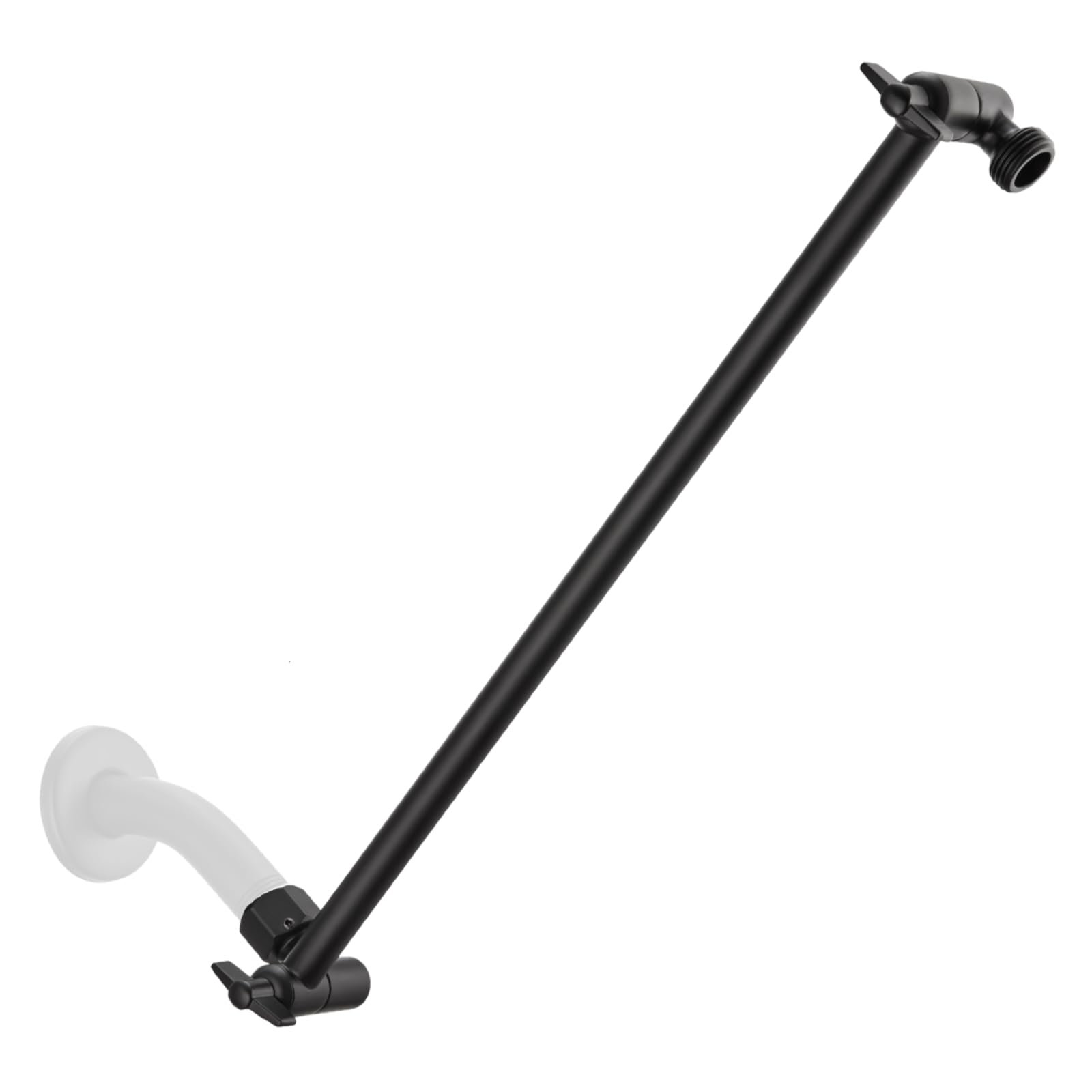 Singing Rain 3. Matte Black 15 Inch Extra Long Adjustable Shower Head Extension Arm With Locking Set Screw, 304 Stainless Steel Angle Height Adjustable, Easy Install, G1/2 Universal Connector Compatible (Matt Black)