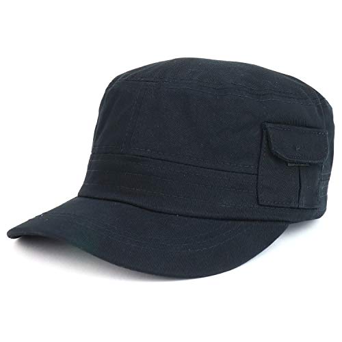 Trendy-Apparel-Shop-Plain-Castro-Flat-Top-Style-Army-Cap-with-Pocket