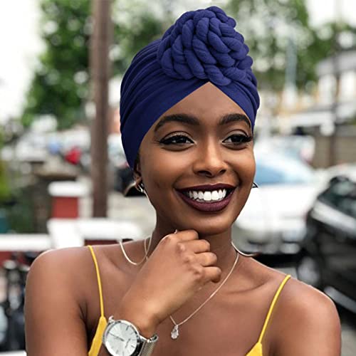 Image of DRESHOW 5 Pack Knotted Headwraps for Women African Turban Pre-Knotted Beanie Headwraps Hair Covers