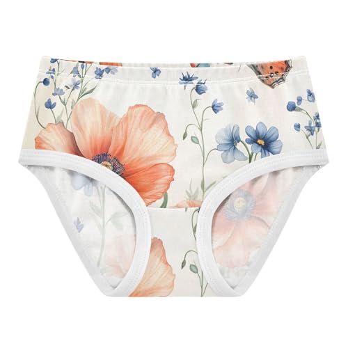 Orange Blue Poppies Floral White Toddler Underwear Custom 2t Cotton Cute Panties Girl Animals Kids Briefs Undies