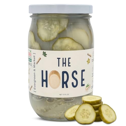 [PICKLES] - Horse Pickle - Bold Spicy Pickles - Horseradish & Cucumber - Cocktail & Bloody Mary Garnish - Gourmet Pickle for Sandwiches & Charcuterie - Low Sodium - 2 Years Shelf Life - 17 oz Jar