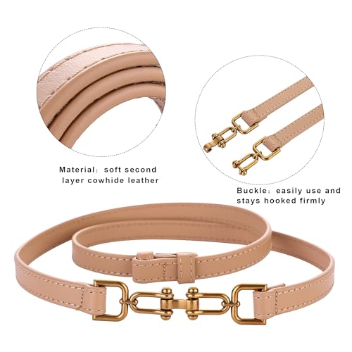 Women's Skinny Genuine Leather Belt Adjustable with Gold Buckle3