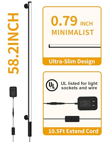Image of Upgrade Plug in Wall Sconces, 58.2Inch Extra-Long Corner Wall Lights for Living Room, Corner Light with Remote Control, Minimalist Slim Plug in Sconce, 12W Wall Lamps for Living Room Bedroom (1 Pack)