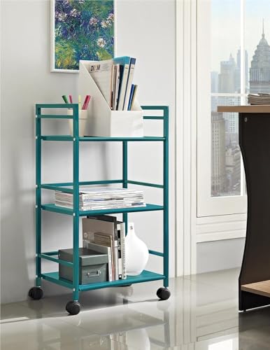Image of WINSTAR Metal Rolling Trolley with Lockable Wheels | Heavy Duty Multifunctional Metal Frame Cart | Ideal for Home, Kitchen, Bathroom and Office Storage | (Teal, 3-Tier Seller Shipped)