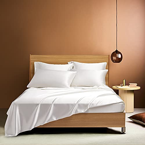 Candoury Satin Sheets Bed Set 6 Pcs, King Size Silky Bedding Set, Soft and Durable Pillowcase, Flat Sheet and Fitted Sheet, Hotel Luxury Bed Sheets Set(King, Ivory)