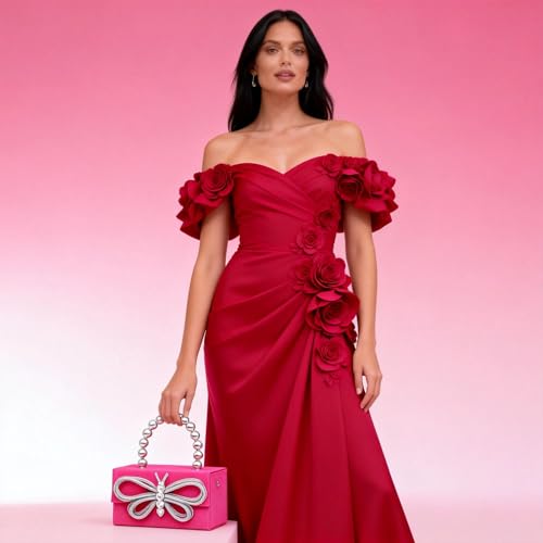 Bolso de mano rosa con piedras tipo mariposa miniatura 4