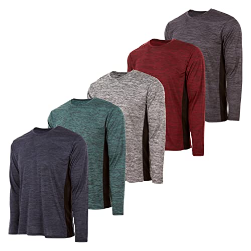 Essential Elements Mens Active T-Shirt - Quick-Dry Athletic Workout Training Crew Neck Long Sleeve Top 5 Pack