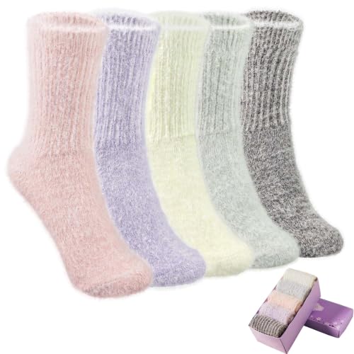 Image of SISOSOCK 5 Pairs Fuzzy Soft Cozy Comfy Socks Warm Birthday Gifts for Women