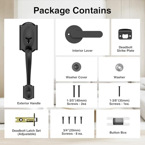 Image of Front Door Handle, Black Exterior Door Handle with Passage Lever, Vintage Front Entry Door Handle No Lock, Reversible for Left & Right Handed Doors, Lower Half Grip