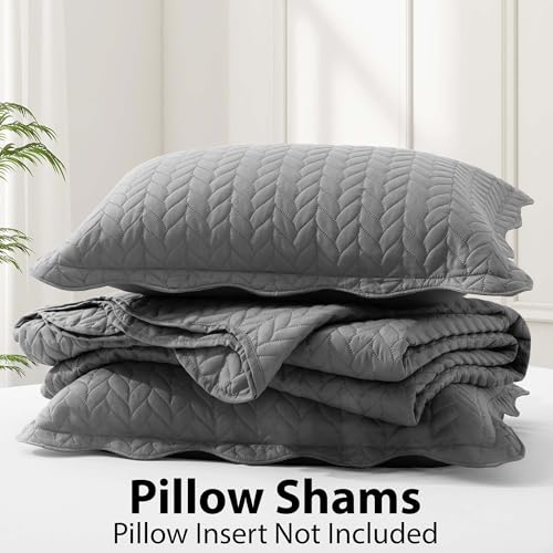 IR Imperial Rooms King Quilt Bedding Set Size (106" x 96") + 2 Pillow Shams (20" x 36"+ 2") - 3 Pcs All Season Lightweight Reversible Microfiber Coverlet Embossed Quilt Bedspread (Grey)