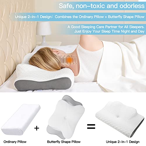 Femont Cervical Memory Foam Pillow,Upgrade 2-In-1 Ergonomic Contour Pillow For Neck Pain Relief,Orthopedic Breathable Support Bed Pillow With Two Heights For Side,Back,Sleeper Sleeping #TOP3