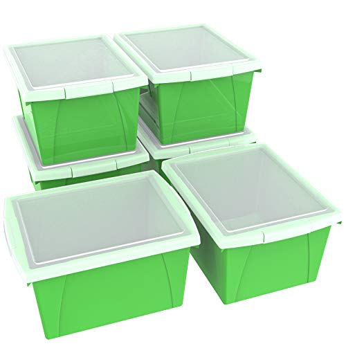 Image of Storex 4 Gallon Storage Bin with Lid - Plastic Classroom Organizer for Books and Supplies, Green, 6-Pack (61408C06C)