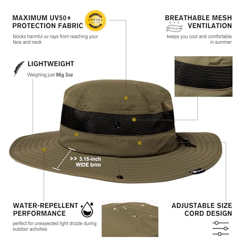 Image of Oversized XL XXL Waterproof Sun Hat for Big Heads Mesh Bucket Hat Wide Brim Adjustable Packable Hiking Beach Fishing