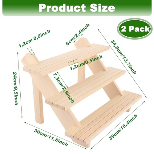 AKOLAFE 2 Stück 3-Stufig Display Ständer treppe holz 39x30x24cm Ohrring Display Riser mit Nut Schmuckständer aus Holz für Kunsthandwerk, Figuren, Schmuck, Lippenstift, Nagellack