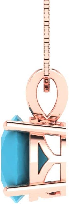 Clara Pucci 2.5 cttw Turquoise Rose Gold-Plated Silver Necklace and Pendant for Women (16" Box Chain,Round Cut,9mm) - Image 3
