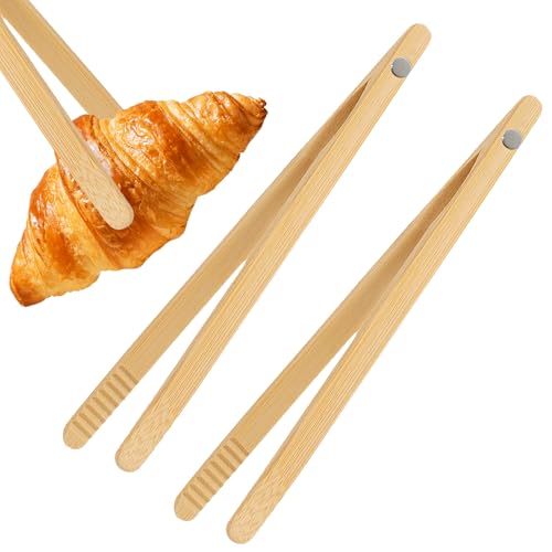2 Pcs Magnetic Bamboo Toast Tongs Magnetic Wooden Toast Durable and Stylish Kitchen Tool Tongs for Toaster Fruits Bread & Pickles Cheese and More Kitchen Utensil