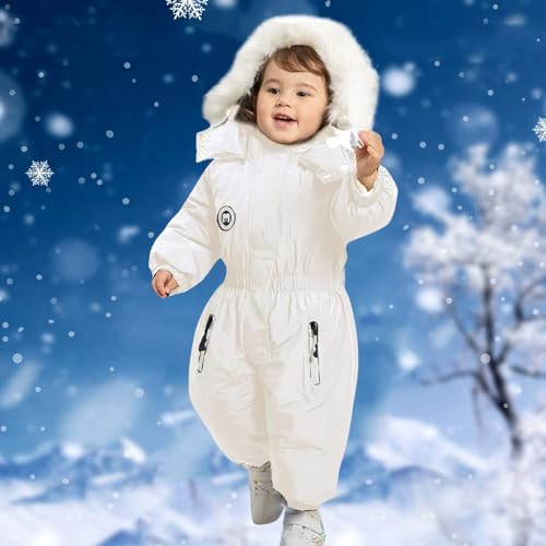 Infant Boys Girls Winter Thicken Hooded Coat Jacket Snowsuit Toddler Windproof Warm Jumpsuit Outwear Snow Wear Girls Overalls Size 8 (White, 12-18 Months)3