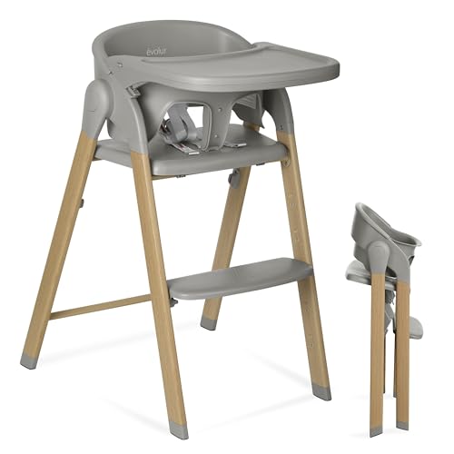 Image of Evolur Nimbus High Chair in Dark Grey, Easily Converts from Baby High Chair to Adult Stool, Compact and Easy to Fold & Portable, Easy to Clean, Adjustable and Removable Tray