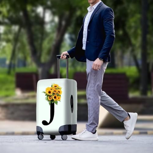 TODIYADDU Sunflower Letter J Thick Elastic Luggage Protective Cover Fashion Trolley Case for Suitcase Cover Baggage Travel Bag Cases Fits for Student Boy Girl Teens Adult, L3