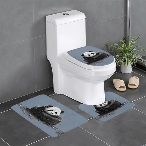 Alfombrillas antideslizantes firmes para baño juego de 3 piezas seguras con diseño de panda 2