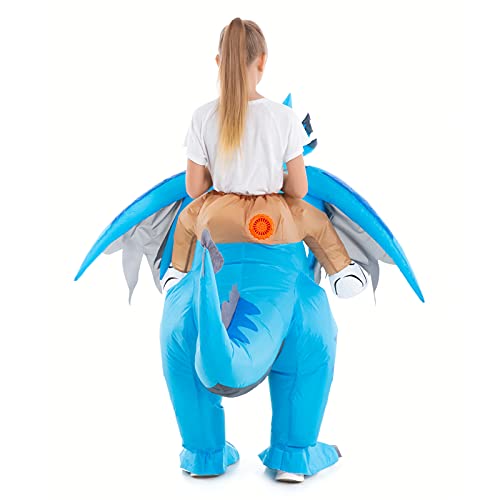 Hsctek Inflatable Dragon Costume Kids Boys, Inflatable Blow Up Costume Riding Dragon Costume Child, Inflatable Ride On Dragon Rider Halloween Costume Children, Blue #TOP3