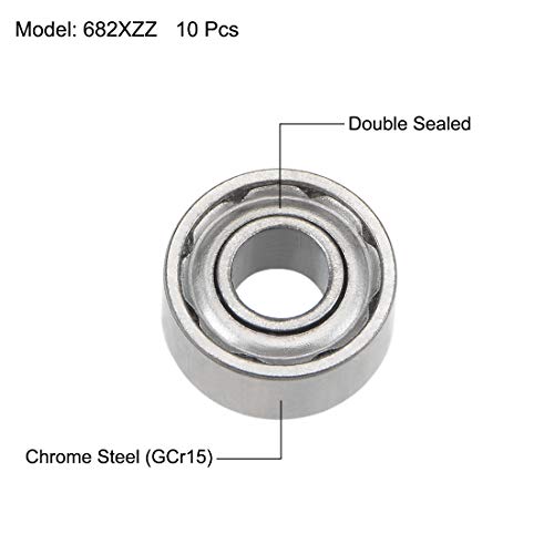 Image of uxcell 682XZZ Deep Groove Ball Bearings 2.5mm Inner Dia 6mm OD 2.6mm Bore Double Shielded Chrome Steel Z2 10pcs