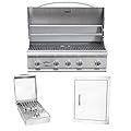 Bullet by Bull Stainless Steel Outdoor Kitchen Grill Set - Built-In Natural Gas Grill, Perfect for Entertaining -BBQ Kitchen Isl& Bundle - Includes 5 Burner Grill, Single Access Door & Side Burner