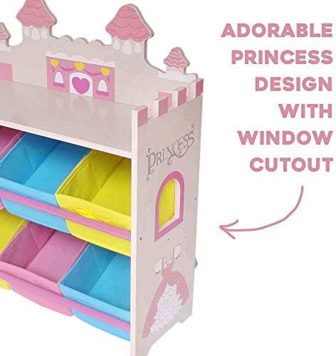 Toddler Size Premium Wooden Castle Toy Storage Shelf with 6 Bins Easy Assembly Pink