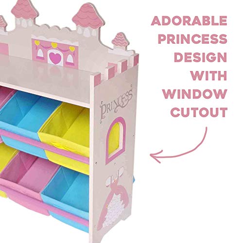 Toddler Size Premium Wooden Castle Toy Storage Shelf with 6 Bins Easy Assembly Pink