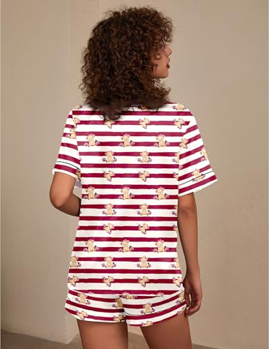 Image of Ekouaer Silk Pajama for Women Short Sleeve Satin Pj Set Two Piece Soft Sleepwear Loungewear S-XXL
