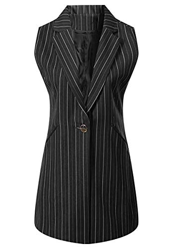 V VOCNI Women Striped V-Neck Suit Vest Long Business Waistcoat,Black,US XS/Tag S