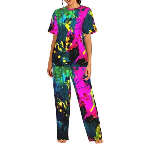 Pyjama manches courtes femme léger imprimé peinture colorée