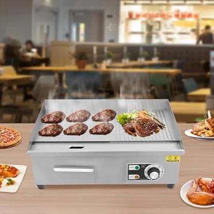LENDISIY Plancha Grillplatte Elektrisch, 3000W Kommerzieller Elektrogrill Gastronomie Tischgrill Griddleplatte Edelstahl Griddleplatte, 50-300°C Temperature Einstellbare, mit Rutschfeste Gummifüße – Bild 4