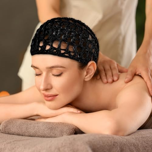 4 Pcs Black Mesh Crochet Hair Net,Rayon Knit Snood Hat Hair Wrap for Sleeping,Hair Wrap for Women,Silk Press Hair Cover for Shower & Makeup,Soft Reusable Bonnets for Women
