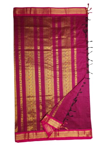 Image of Pure Kalyani Cotton Saree | Zari Border & Blouse Piece - Lata Gadwal Design | Traditional Saree