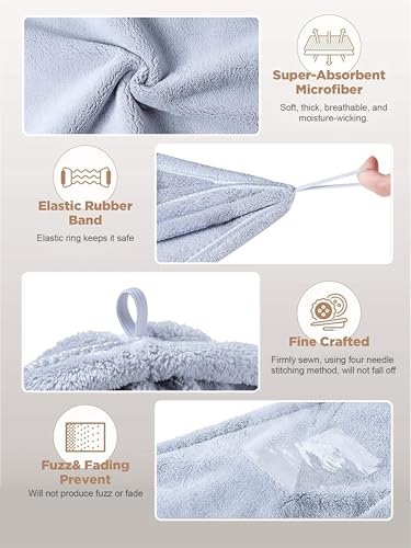 KU 3 Stück Mikrofaser Handtuch Haare, Turban Haarhandtuch mit Knopf, Super Saugfähig Schnelltrocknendes, Haircare, Schlafen, Ppassend für Damen&Kinder Lange, Kurze, Curly Haare(Grau Rosa Blau)