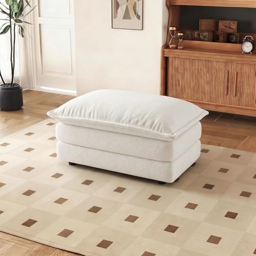SoarFlash Chenille Sectional Sofa Ottoman, White