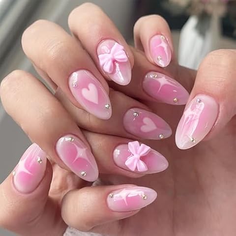 GlamRays Pink Ombre Almond Press on Nails Cover