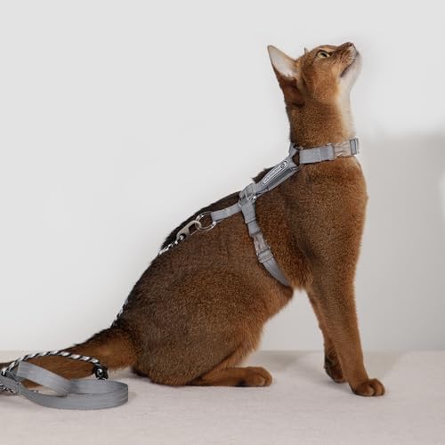 猫 ハーネス 抜けない 散歩用 サイズ調節可能 簡単装着 軽量 柔軟 背中の長さは調節可能 小中大型猫適用 猫用ハーネスリードセット(ベージュ) (グレー)