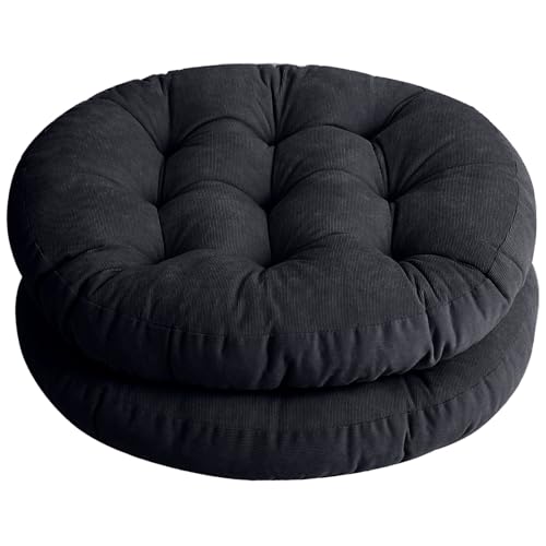Tiita Solid Papasan Patio Seat Cushion Round Chair Pad Home Floor Cushion 22 Inch Set of 2 Throw Pillows Indoor/Outdoor (Dark Grey, 22 x 22 x 4 Inches)