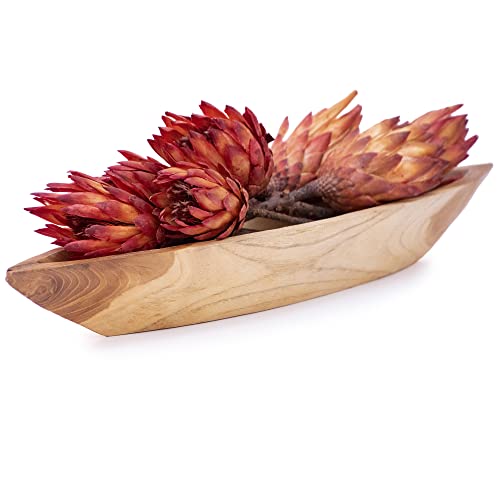 Andaluca Teak Wood Canoe Bowl For Entryway, Tabletop, Kitchen, Keys & Décor (20" Length) #TOP3