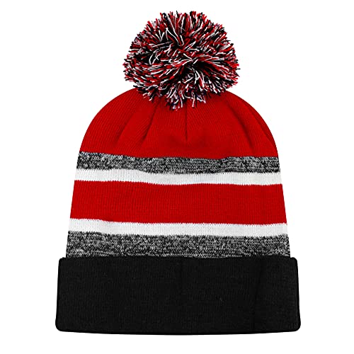 The Hat Depot Kids Cuffed Beanie Knit Stripe Pom Winter Hat2